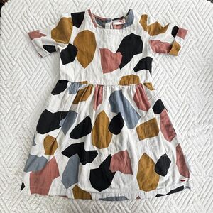 Castro Girls Abstract Geometric Print Dress Size 8-10Y Cotton Linen